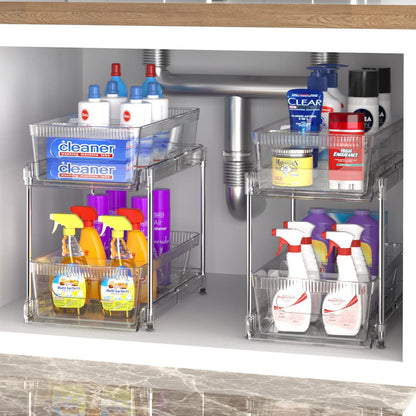 YOOMIDDA Bathroom Storage Organizer with Dividers, 2 Tier Multi-Purpose Kitchen Under Sink Organizers and Storage Slide-Out, Closet Organization, Kitchen Pantry Cabinet Medicine Bins
