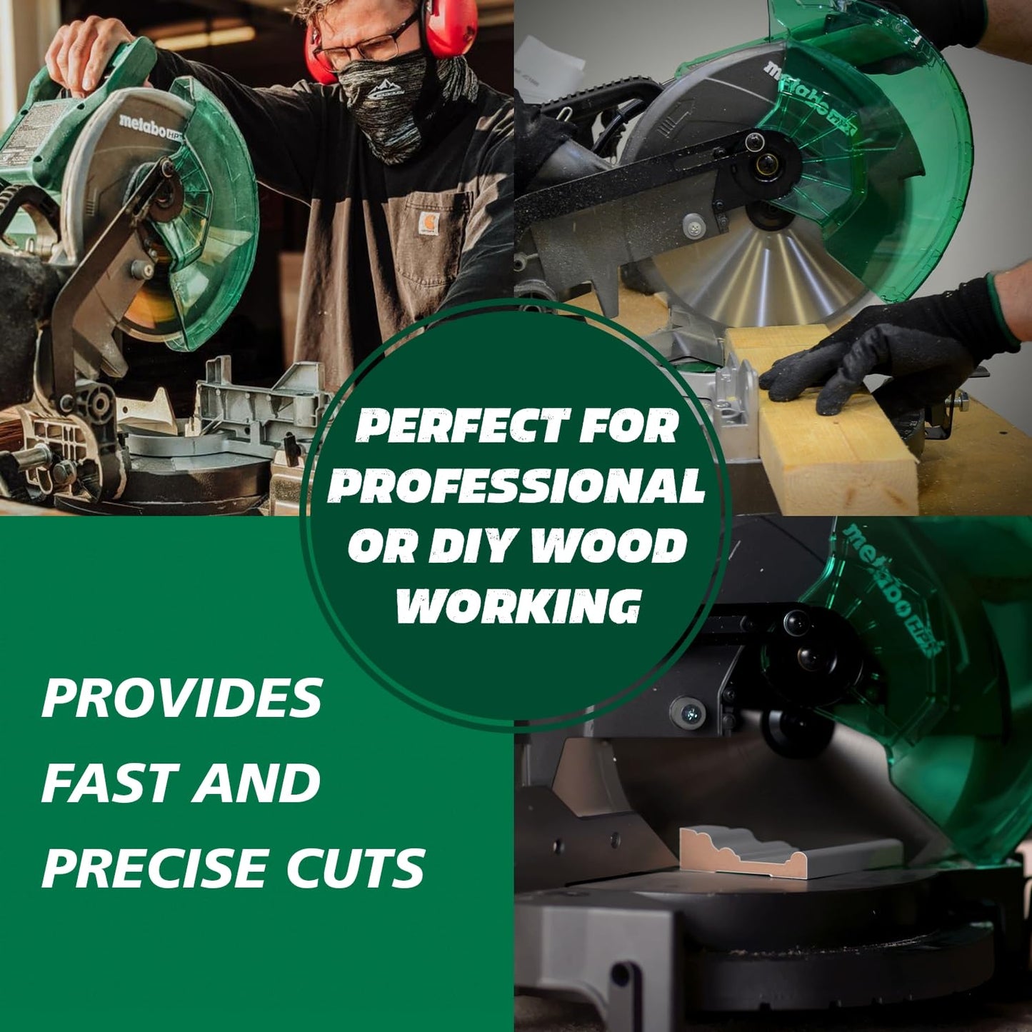 Metabo HPT Compound Miter Saw, 10" Miter Saw with Large Table Saw for woodworking, Power saw with 15-Amp Motor, Accurate Miter Angles, 0-45° Bevel, 24T TCT Miter Saw Blade, Positive Stops, C10FCGS