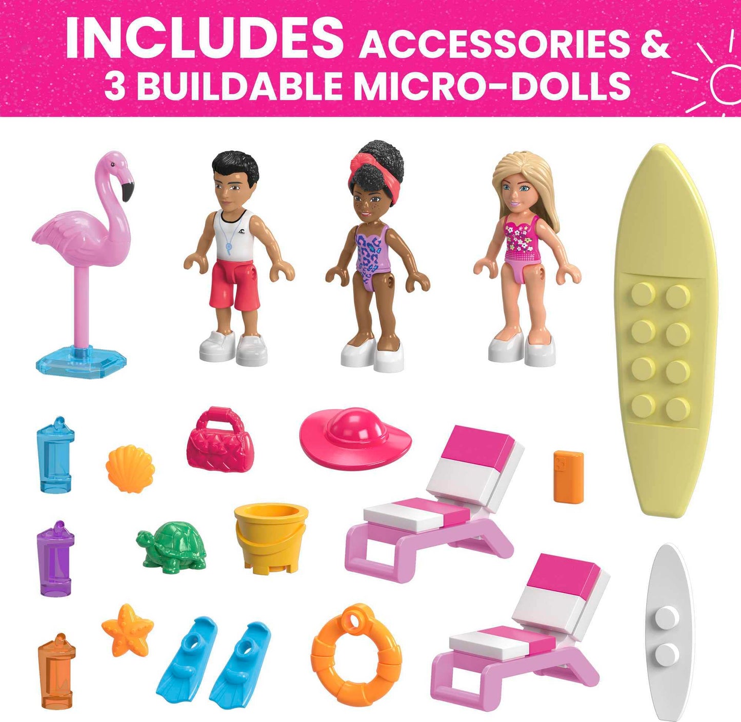 Mega Barbie Kids Building Toy Set, Malibu Dream Boat with 317 Pieces, 2 Micro-Dolls and Accessories, Pink, Ages 6+ Years