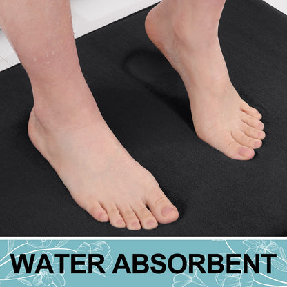 smiry Memory Foam Bath Mat 30" x 20", Extra Soft Absorbent Bathroom Rugs Non Slip Bath Rug Runner for Shower Bathroom Floors, Black