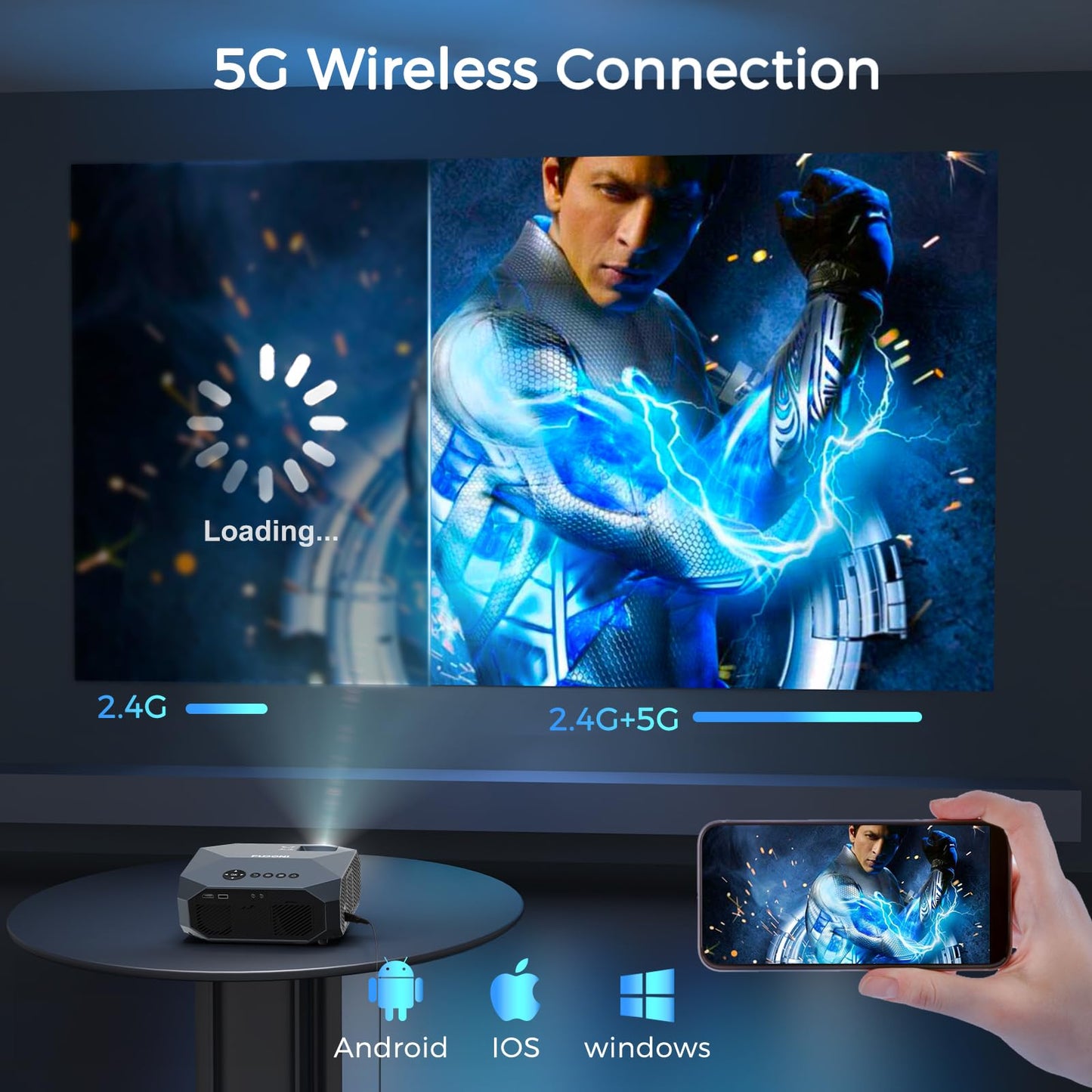 FUDONI 1080P Portable Movie Projector with WiFi