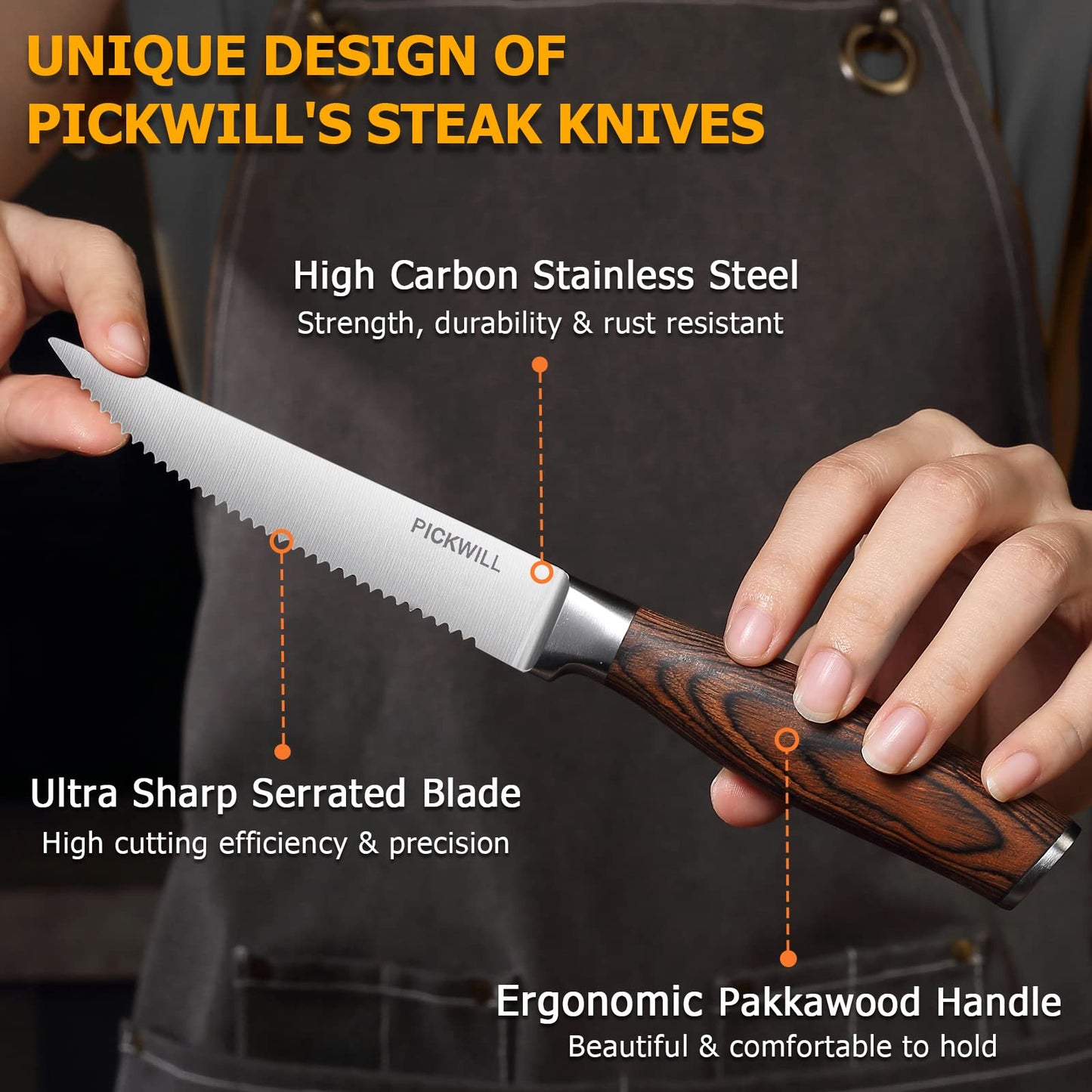 PICKWILL 4-Piece High Carbon Steak Knife Set