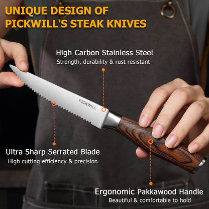PICKWILL 4-Piece High Carbon Steak Knife Set