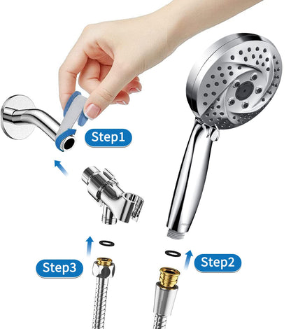 Atthomie Modern Shower Head with 6 Spray Settings, Anti-Clog Detachable & Removable, 60 Inch Stainless Steel Hose, Adjustable Brass Joint, Tool-Free Installation