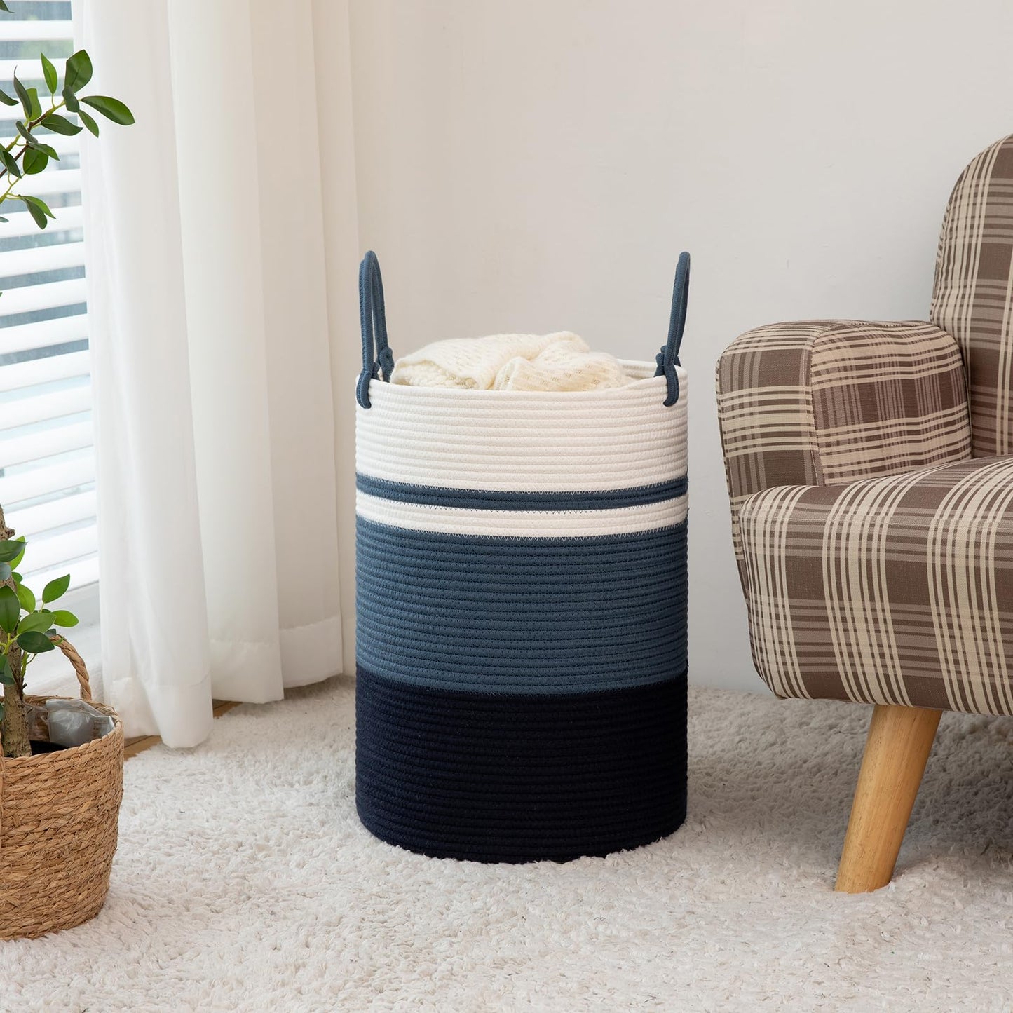SIXDOVE Laundry Basket, Laundry Hamper, Baby Nursery Hamper, Foldable Laundry Hamper with Handles, Storage Blanket Clothes Toys in Bedroom, Living Room-13.8 "L * 19.7 "H-Gradient Blue