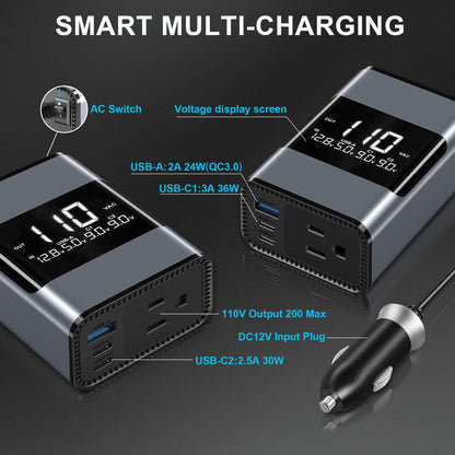 200W Car Power Inverter with Dual Outlets