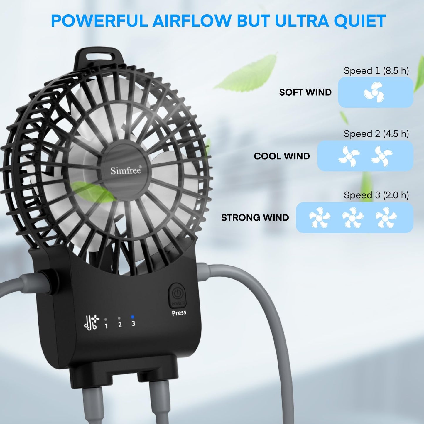 Portable Rechargeable Hands-Free Fan by Simfree