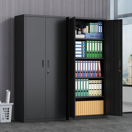 KILISTEELS Metal Garage Storage Cabinet,71" Office Filing Cabinet with Door and Lock,Tall Large Utility Steel Cabinet with 4 Adjustable Metal Shelves,Black,for Garage/Kitchen/Pantry Organizer