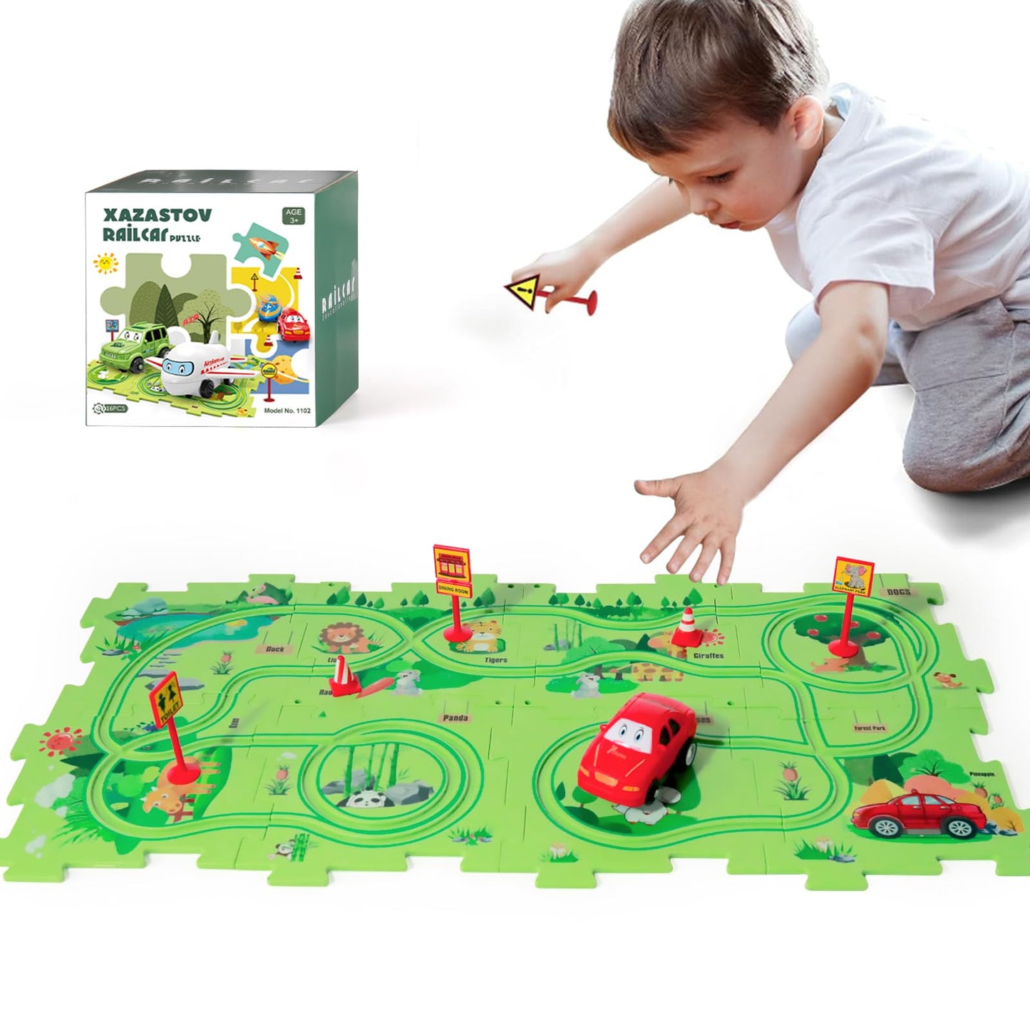 Puzzle Racer Kids Car Track Set with Vehicles