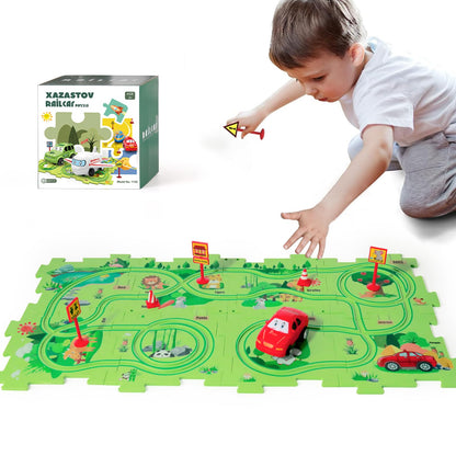 Puzzle Racer Kids Car Track Set with Vehicles