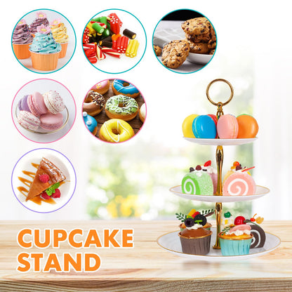 Barelove 2 Pack Cupcake Stand Holder 3 Tier, Plastic Dessert Cup Cake Stand Towel with Tiered Serving Tray Cupcakes/ Donuts/ Fruits Display, for Tea Party Birthday Weeding