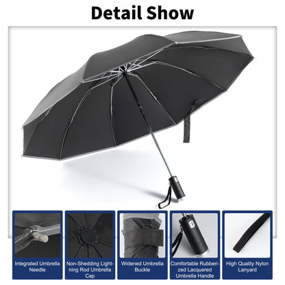 DEDC Windproof Travel Umbrella Compact Folding Rain Portable With Built-in LED light Umbrellas Automatic LightWeight for Men Women Teenage Small (Black)