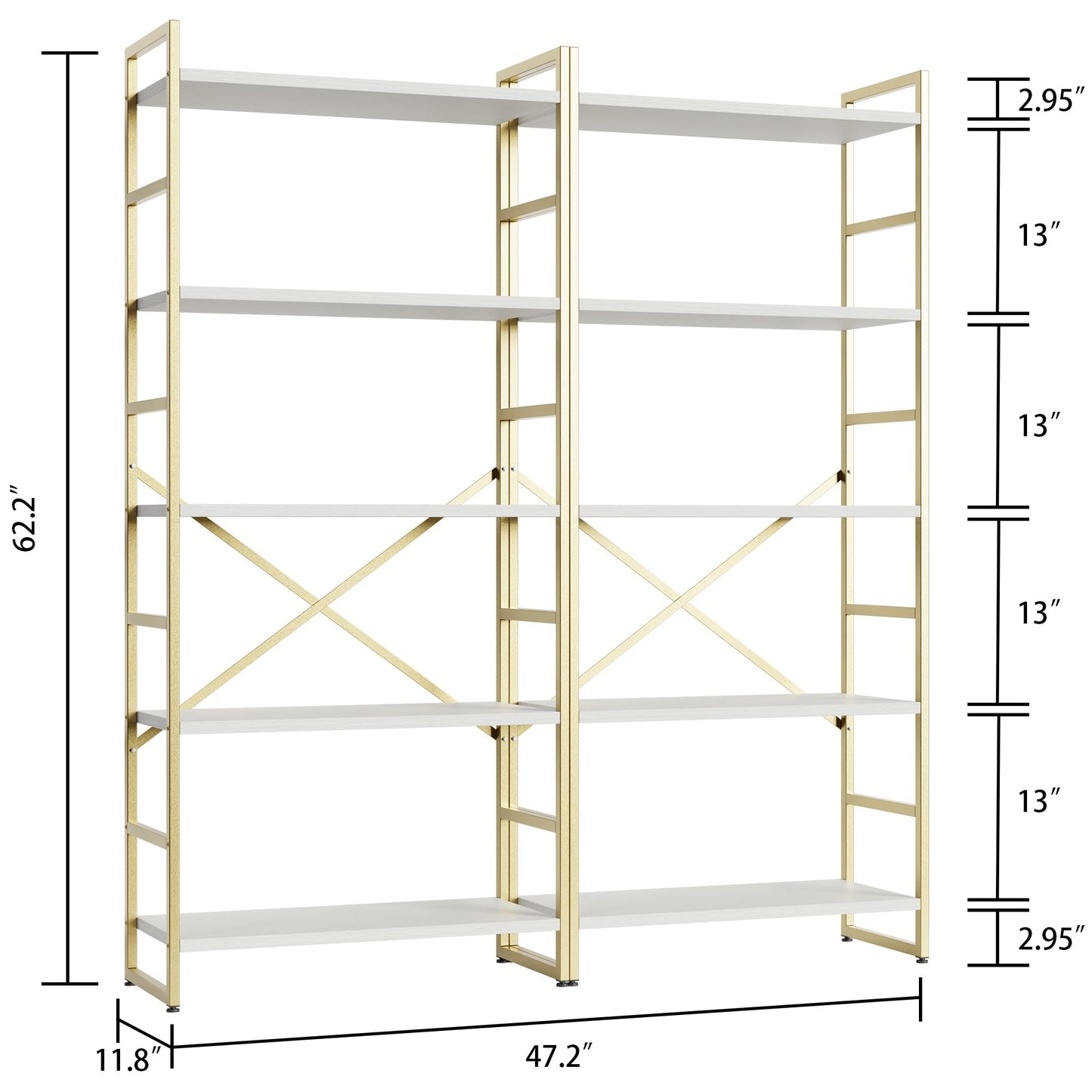 Shintenchi 5-Tier Industrial Bookshelf for Home