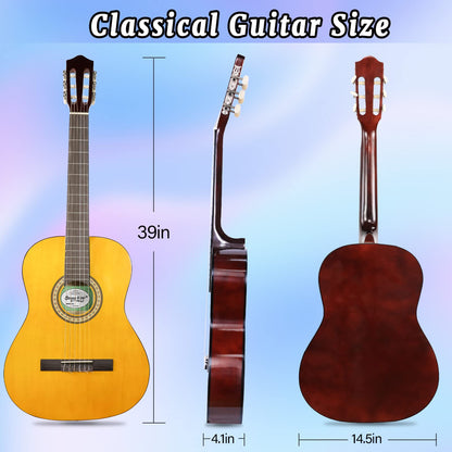 Strong Wind 39 Inch Classical Guitar Nylon Strings Full Size Acoustic Guitar for Beginner Students Adult