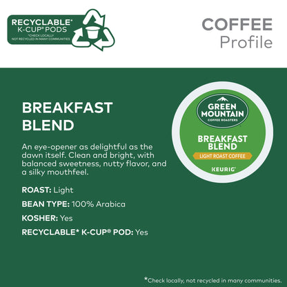 60 Count Green Mountain Coffee Breakfast Blend K-Cups