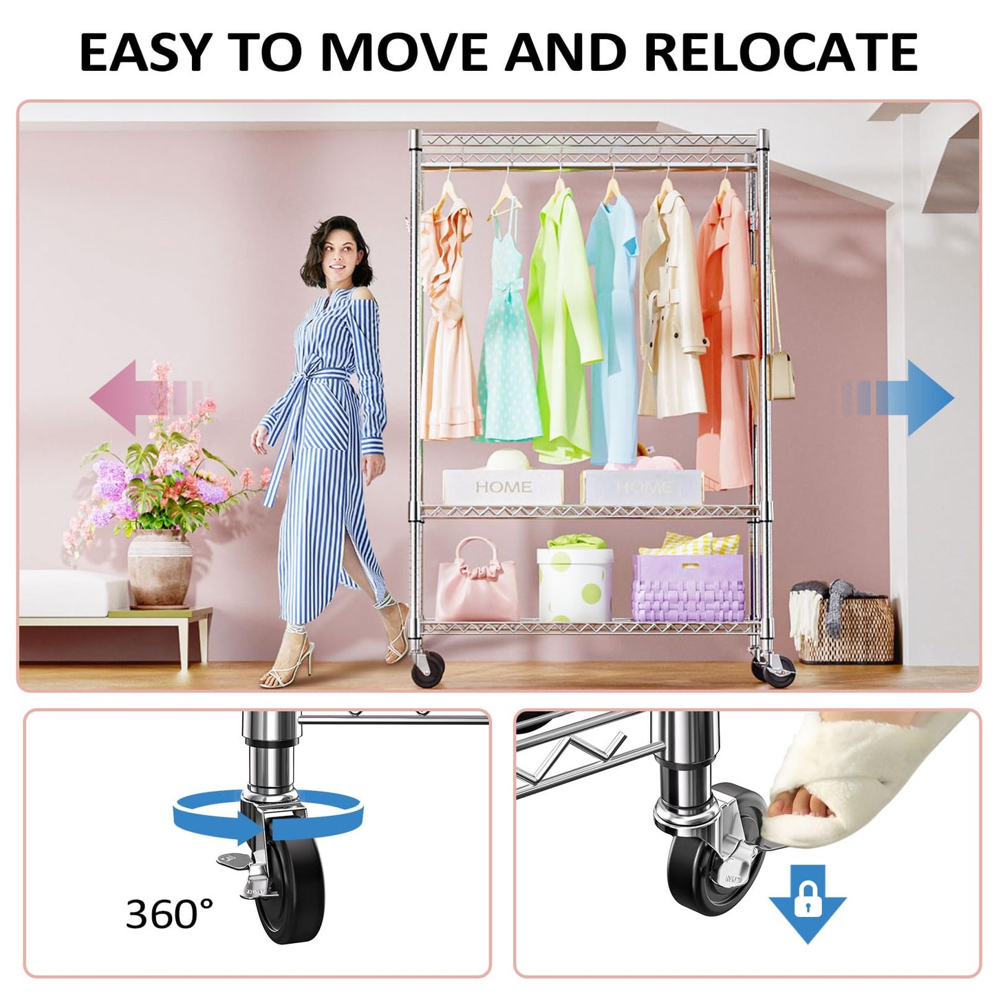 3-Tier Heavy Duty Garment Rack with Wheels