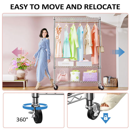 3-Tier Heavy Duty Garment Rack with Wheels