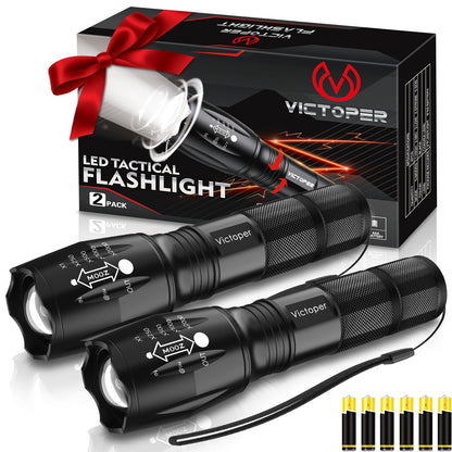 Victoper 2000 Lumens Waterproof Tactical Flashlight 2 Pack