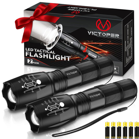 Victoper 2000 Lumens Waterproof Tactical Flashlight 2 Pack