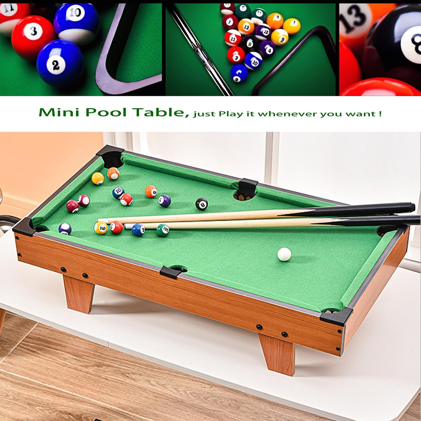 Hora de Lima Mini Pool Table for Kids Mini Billiards Table-Top Game Pool Table Toy for Cat Pool Tables Fun for Kids Birthday Children's Day Gift (27")