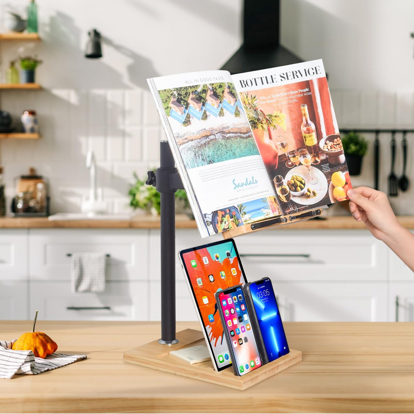 Adjustable Book Stand with Phone Slot & Clips