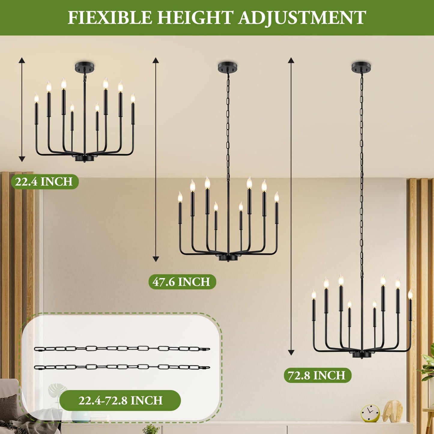 8-Light Industrial Chandelier for Dining Room