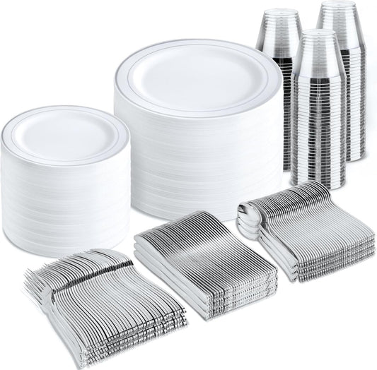 600 Piece Disposable Plastic Dinnerware Set for 100 Guests