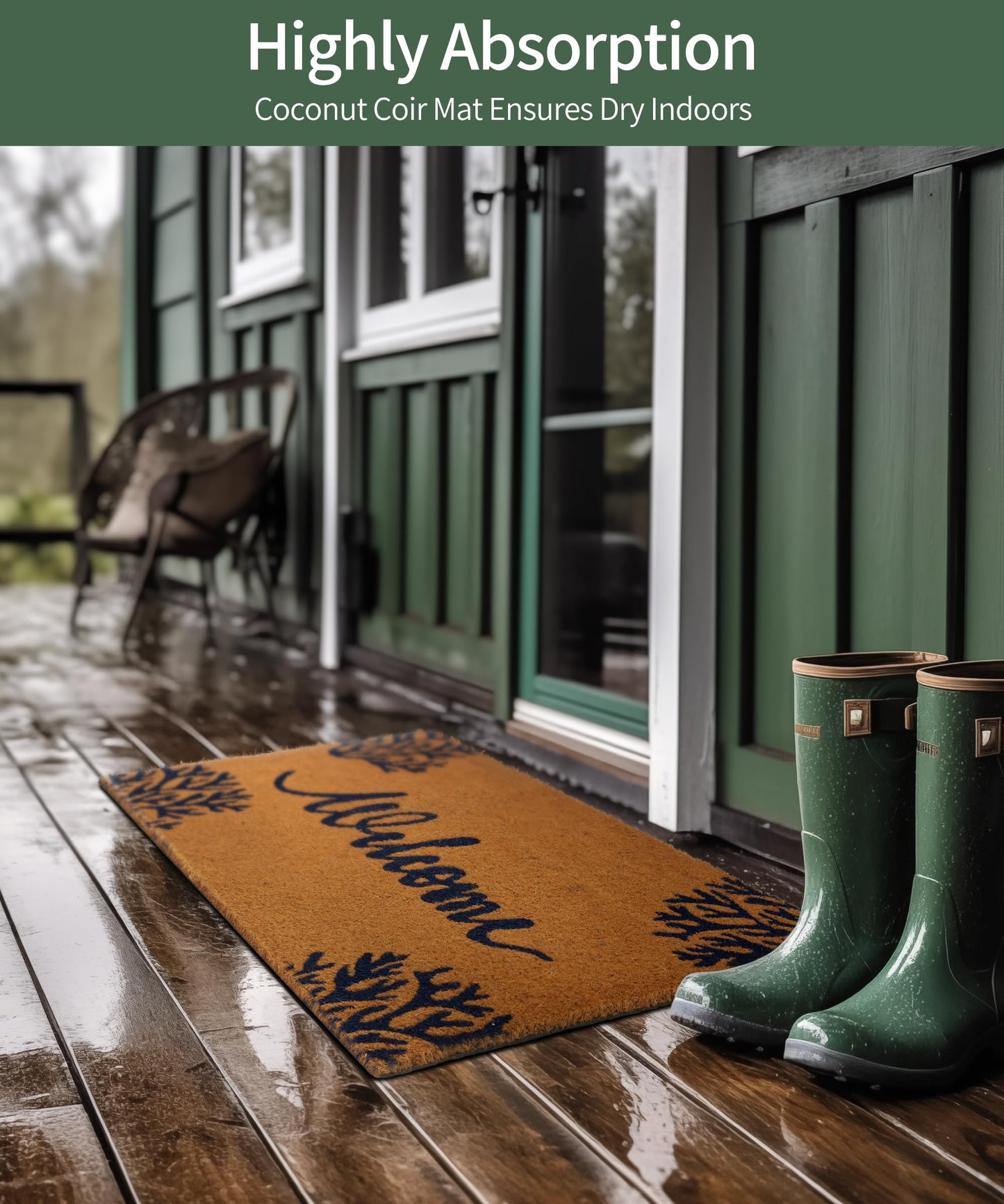 SUMGAR Welcome Mat Indoor Outdoor Coir Doormat Spring Entrance Inside Front Door Washable Cute Small Heavy Duty Backing Absorbent Waterproof Non Slip Costal Ocean Door Rug for Dog Friends Gift 17x30in