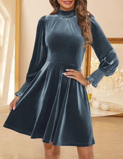 ZESICA Velvet Mini Dress with Long Sleeves