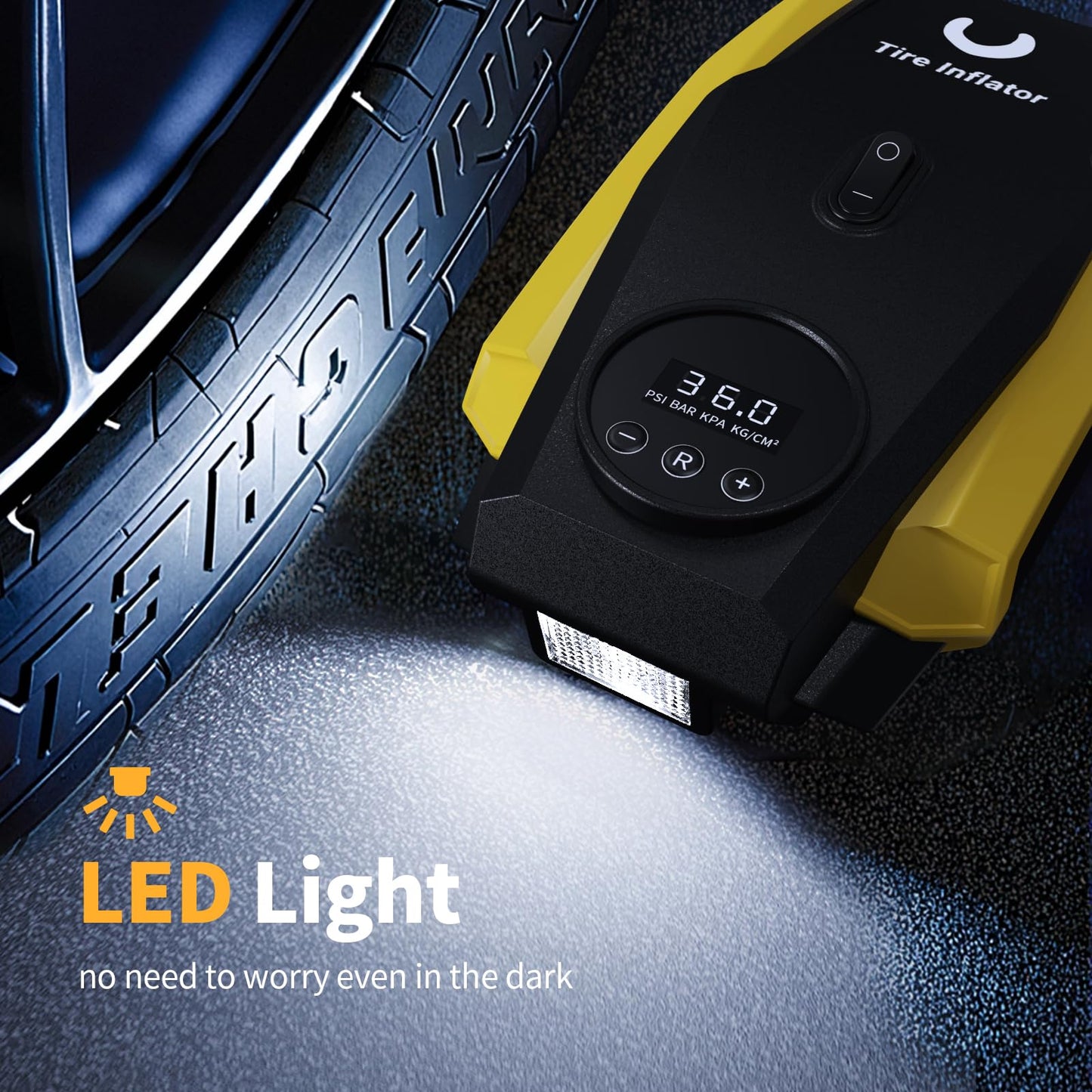 Portable Tire Inflator with Auto Shutoff & LED Light