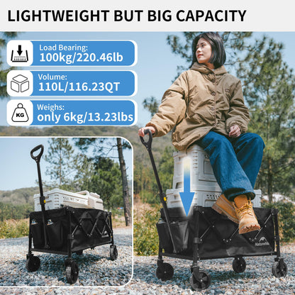 Naturehike Collapsible Folding Utility Cart with Cup Holders