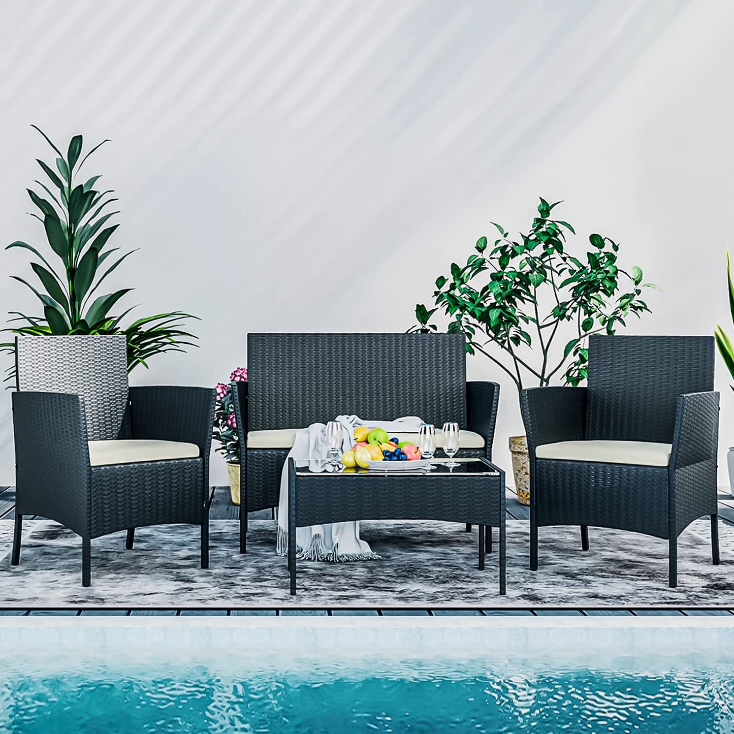 MoNiBloom 4-Piece Patio Furniture Set with Cushions
