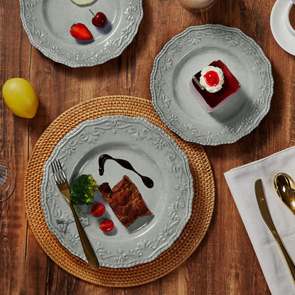 TP 18-Piece Dinnerware Set, Melamine Dinner Dishes Set with Bowls and Salad Plates, Non-breakable Lightweight, Service for 6 (Gray)
