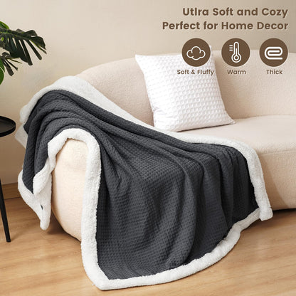 PHF Cozy Waffle Sherpa Throw Blanket 50x60