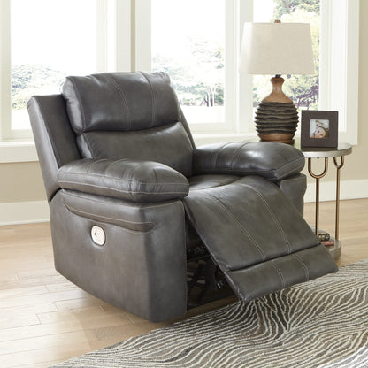 Signature Design by Ashley Edmar Leather Power Recliner with Adjustable Headrest, Gray