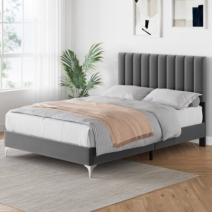 Full Size Velvet Bed Frame with Adjustable Headboard