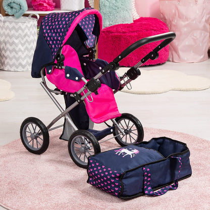 Bayer Design Baby Doll City Star Pram in Polka Dots, Blue/Pink