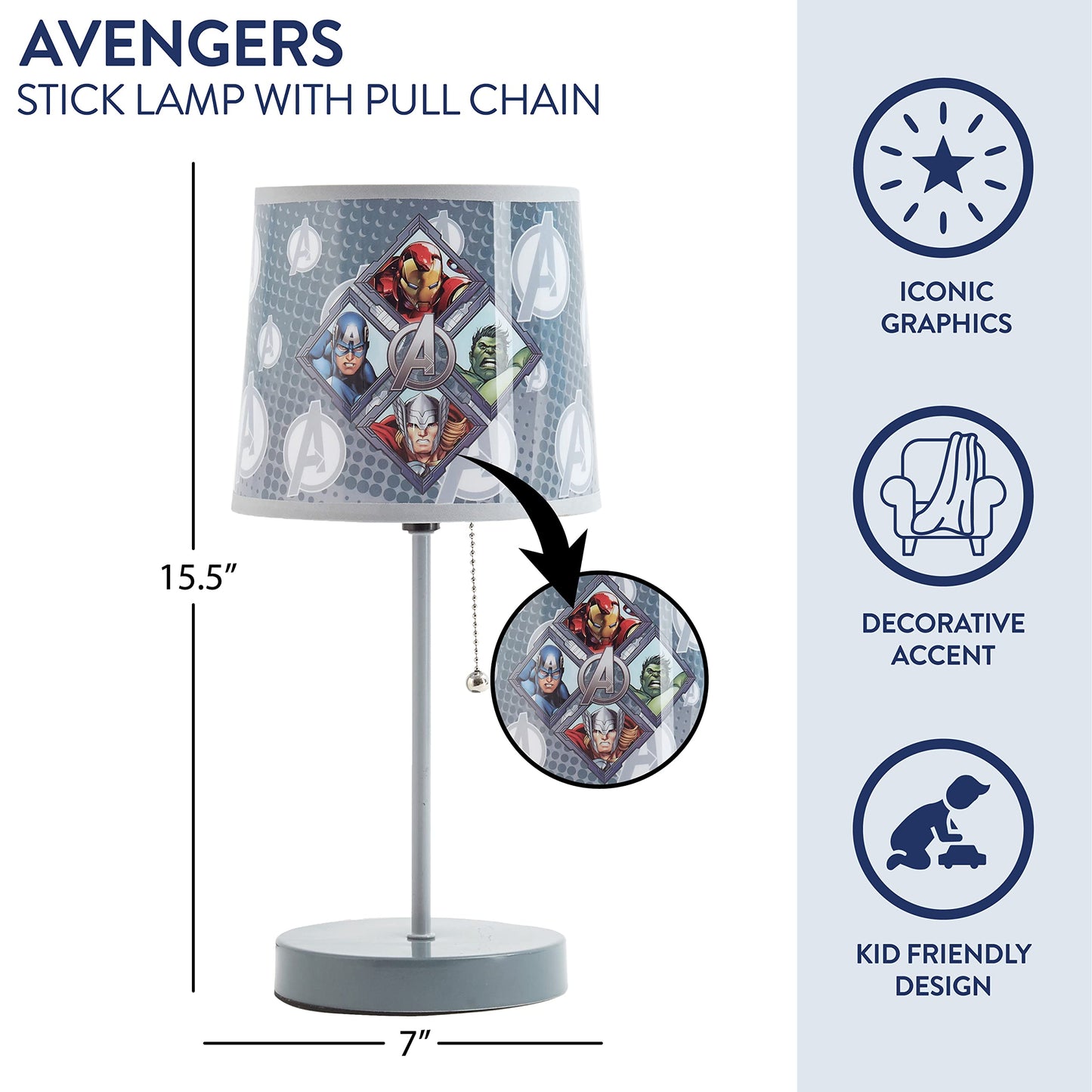 Avengers Kids Table Lamp with Decorative Shade