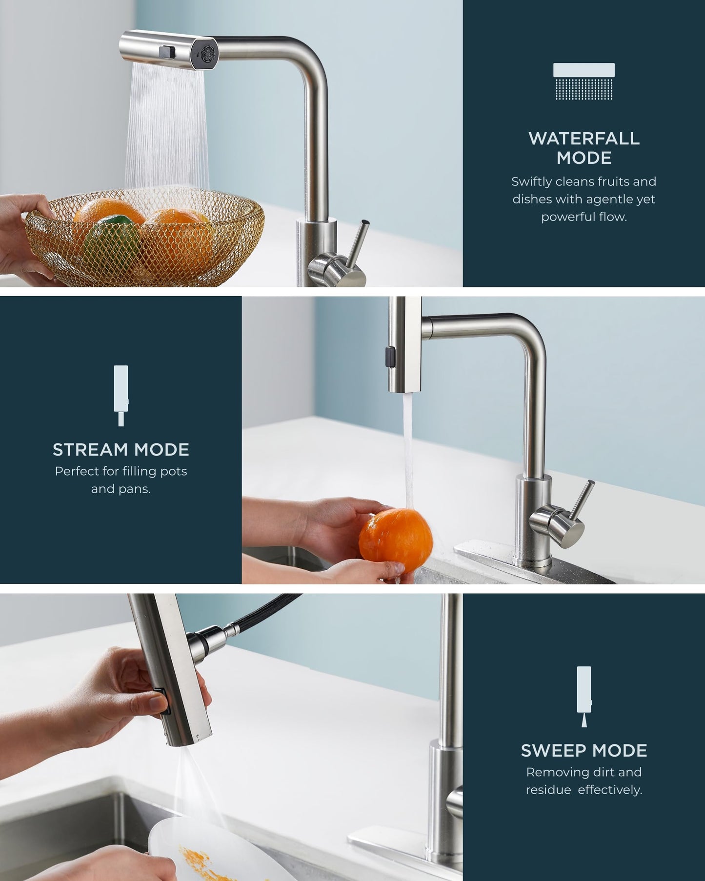 FORIOUS Brushed Nickel Kitchen Faucet with Sprayer