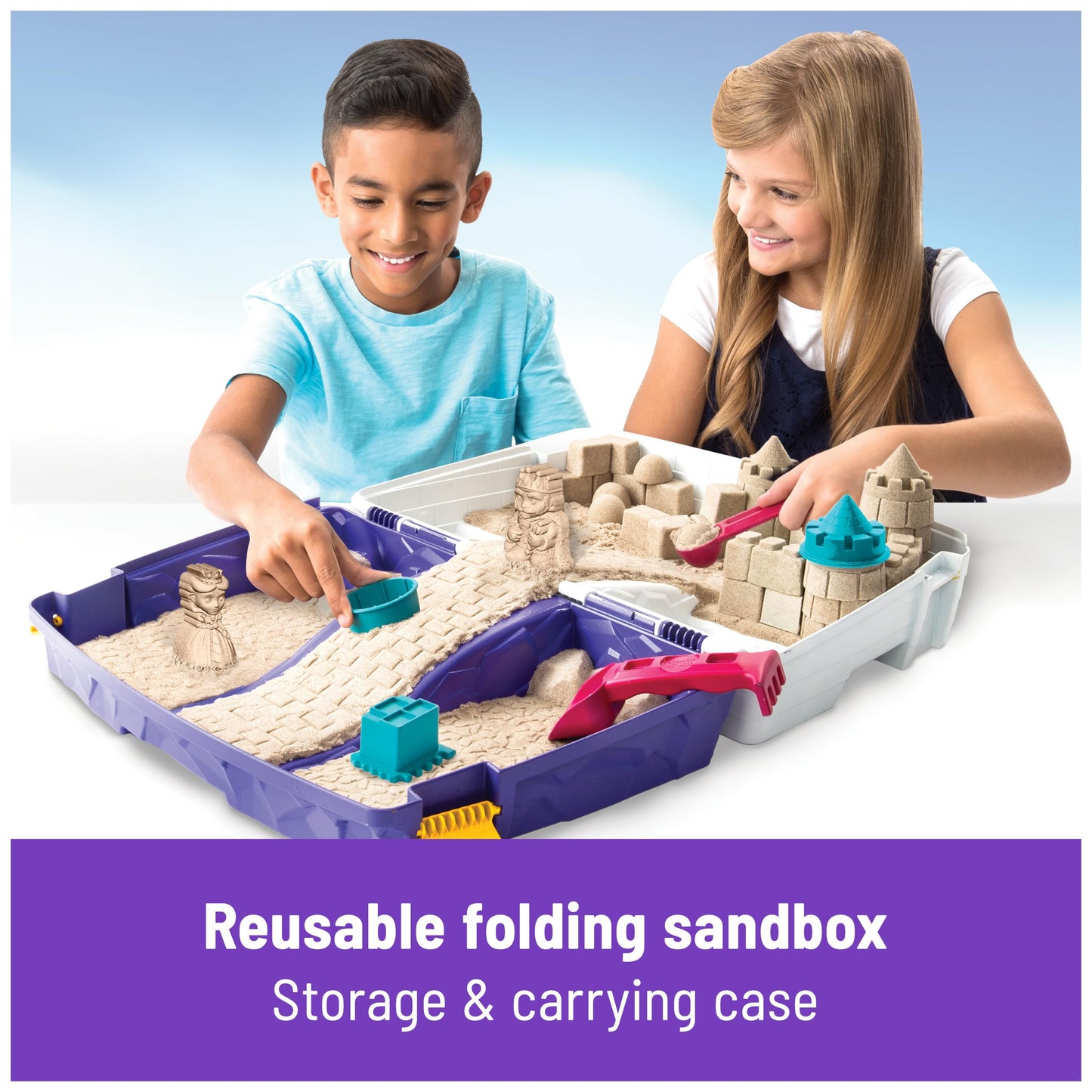 Kinetic Sand, Folding Sand Box with 2lbs Play Sand, 7 Molds & Tools, Sensory Toys, Christmas Gifts for Kids Ages 3+