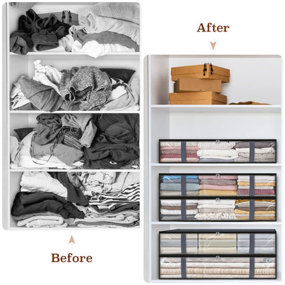 StorageRight Storage Bags, Clothes Storage, Under bed Storage Containers, Large Capacity Storage Bins, Foldable Storage Organizers For Clothes and Bedding - 75L/6 Pack/Grey