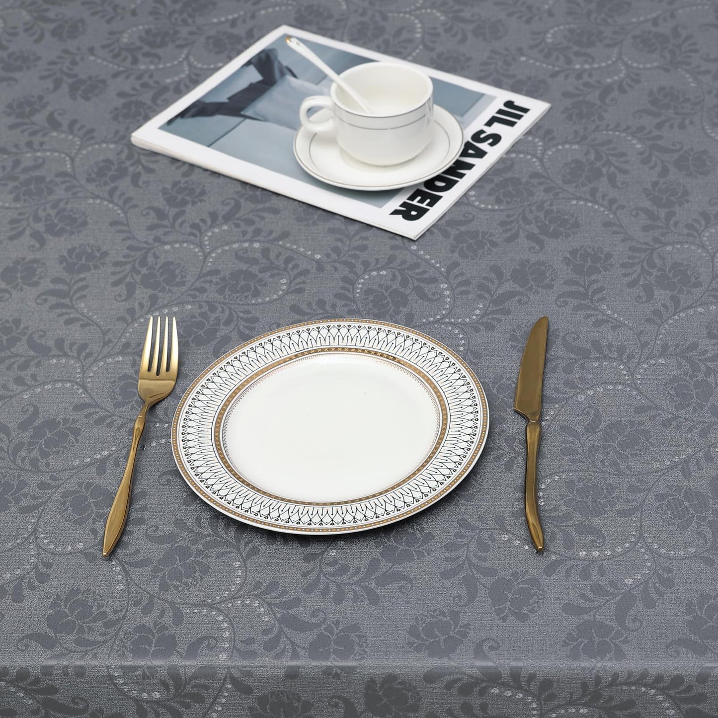 Moosfor Rectangle Tablecloth 60x84 Inch, Waterproof Damask Jacquard Table Cloth, Washable Fabric Table Covers for Dining, Parties, Indoor and Outdoor, Grey