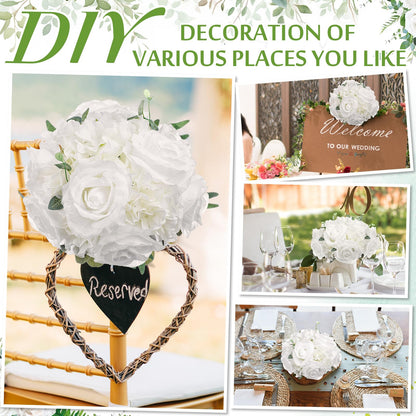 Zeyune 6 Pcs Wedding Centerpiece Table Decorations Artificial Flowers Rose Balls for Centerpieces Gypsophila Hydrangea White Flowers Floral Arrangements for Wedding Birthday Party (Rose Hydrangea)