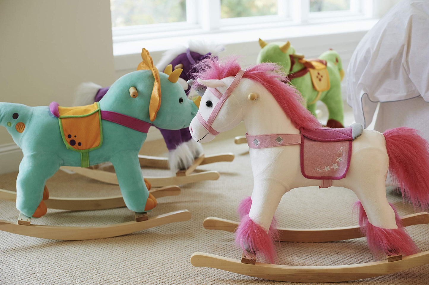 Animal Adventure | Real Wood Ride-On Plush Rocker | White and Pink Unicorn | Perfect for Ages 3+