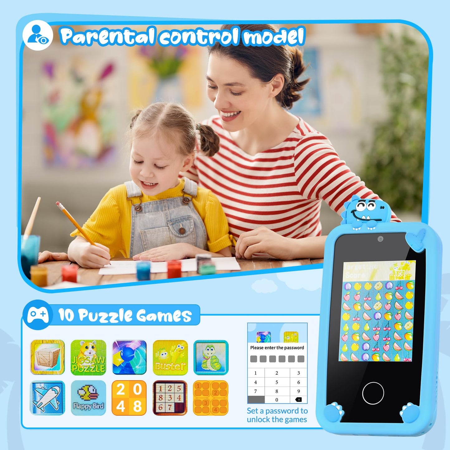 Kids Smart Phone Toy with Touchscreen & Dual Lens