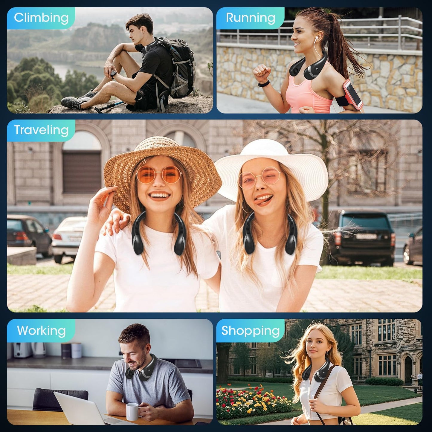 Portable 360° Bladeless Neck Fan with Rechargeable Battery
