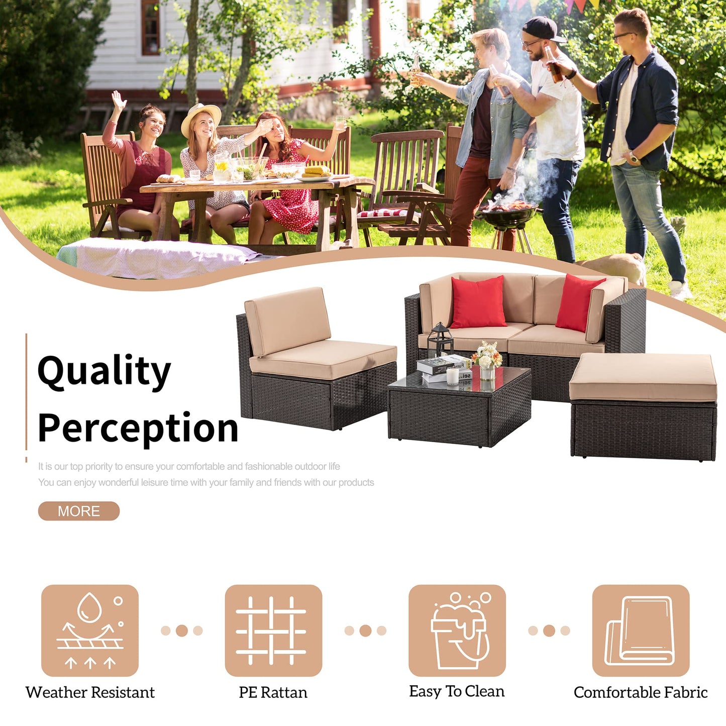 5-Piece Outdoor Patio Furniture Set with Sofa