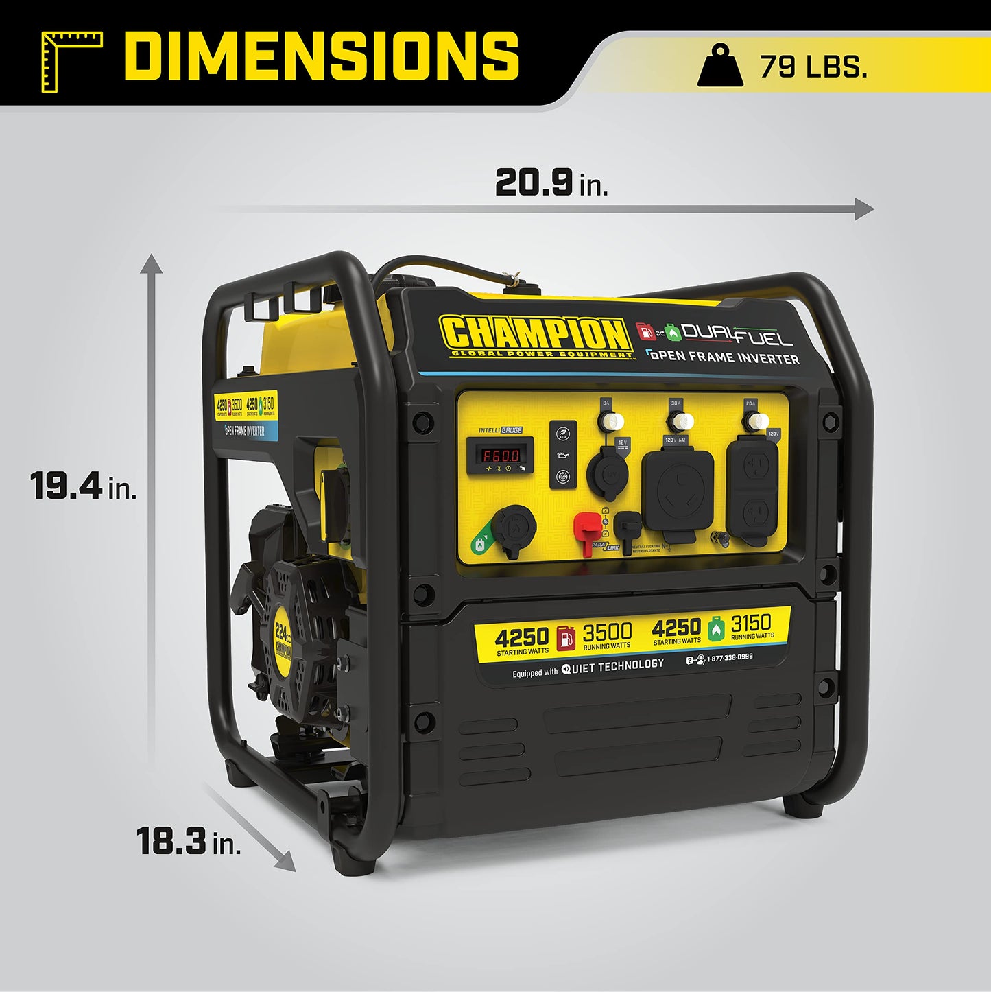 Champion Power Equipment 4250-Watt Dual Fuel RV Ready Portable Open Frame Inverter Generator with Quiet Technology