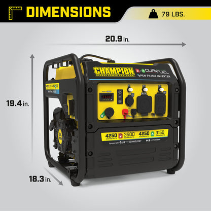 Champion Power Equipment 4250-Watt Dual Fuel RV Ready Portable Open Frame Inverter Generator with Quiet Technology