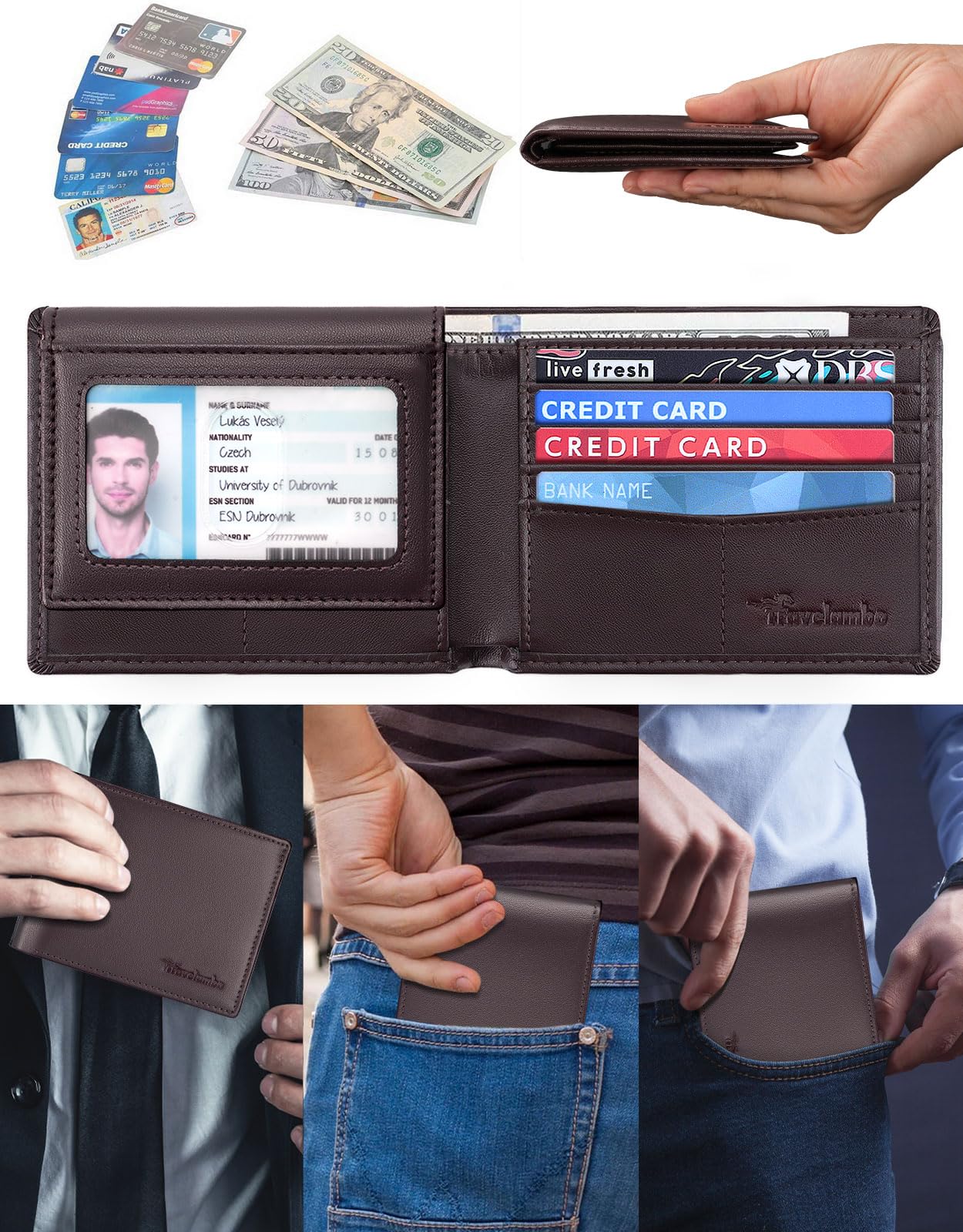 Slim RFID Bifold Wallet for Men - Travelambo